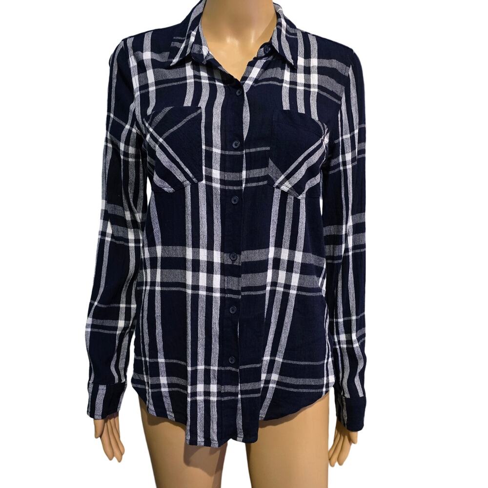 Lucky Brand Navy Blue and White Button Up Top Small NWOT